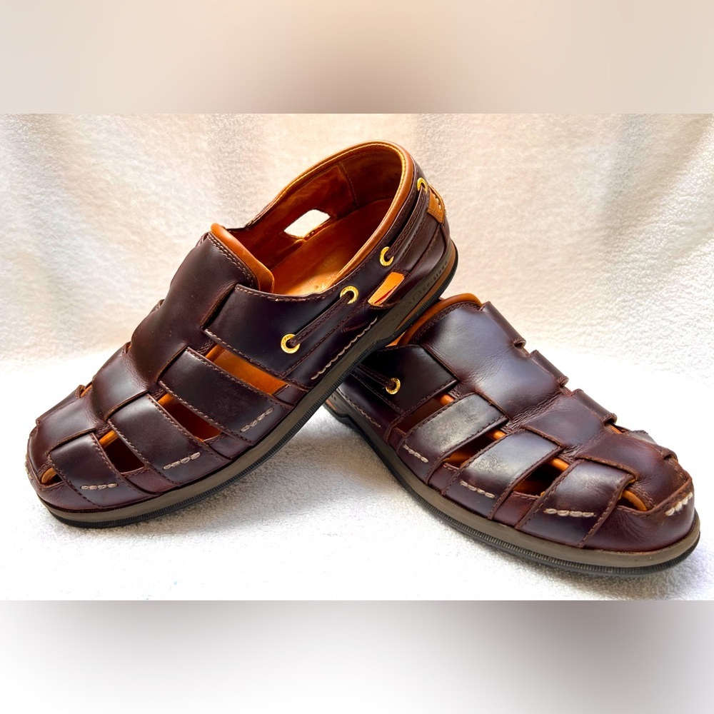Sperry Leather Top Sider Gold Cup Fisherman Sandals - 9 - Brown
